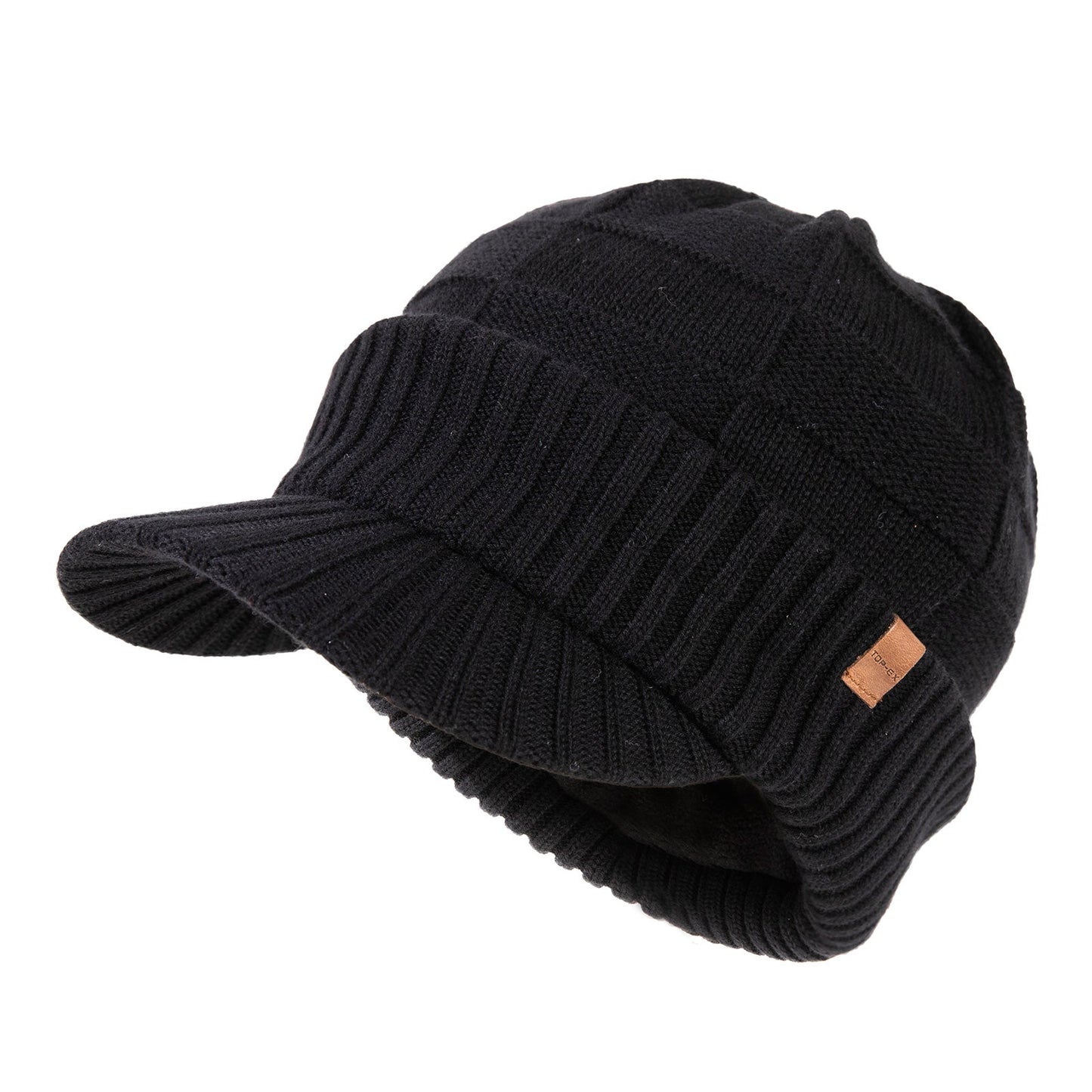 DryKnit™ Waterproof Merino Wool Beanie with Brim – Fleece Lined Winter Hat for Large Heads