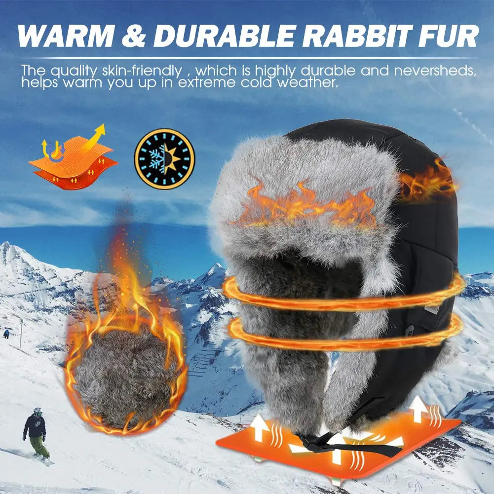 100% Rabbit Fur Russian Ushanka Earflap Trapper Hat M/L/XL/XXL/3XL TOP-EX