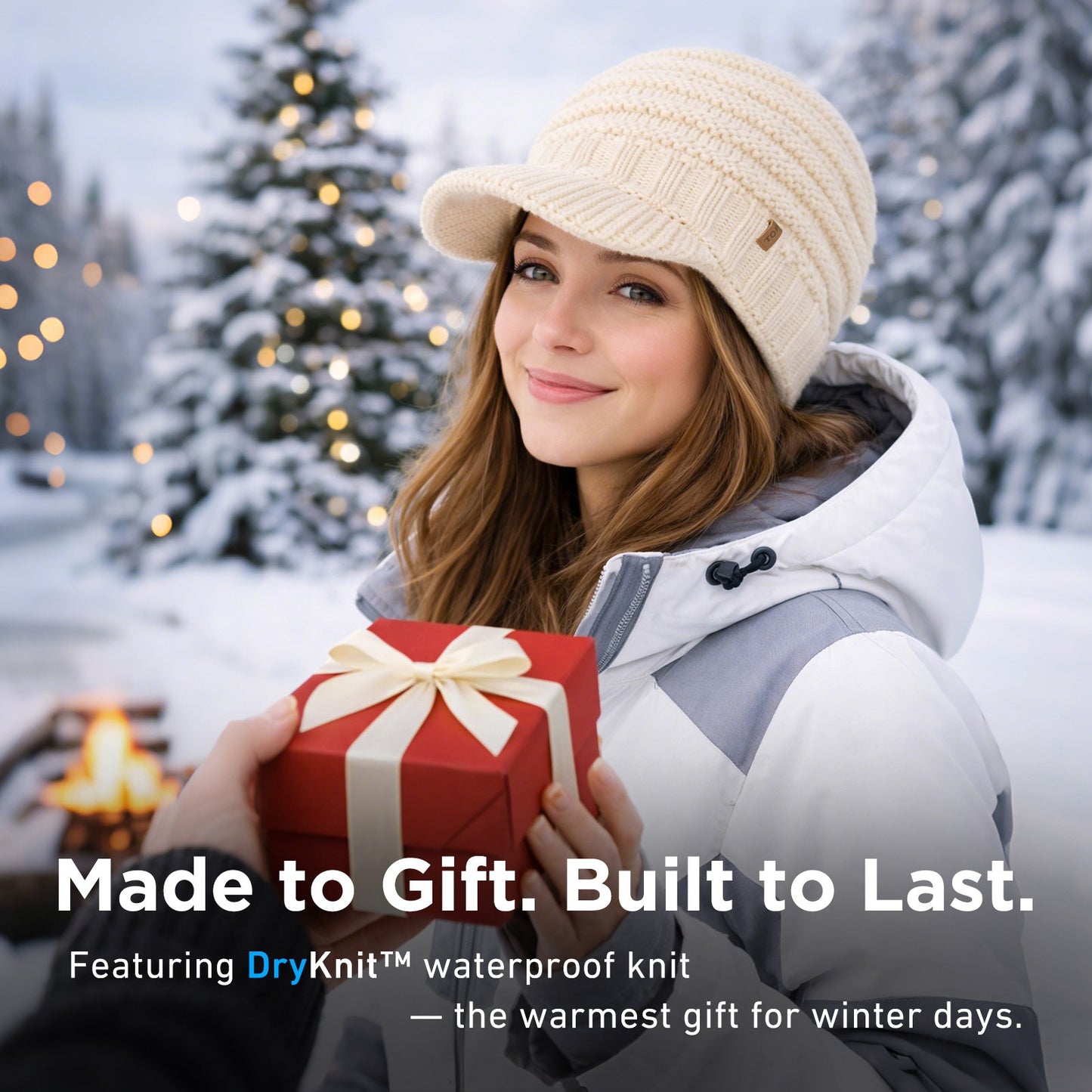 DryKnit™ Waterproof Visor Beanie for Women Fleece Lined Knit Winter Hat Warm & Stylish