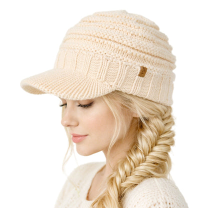 DryKnit™ Waterproof Visor Beanie for Women Fleece Lined Knit Winter Hat Warm & Stylish