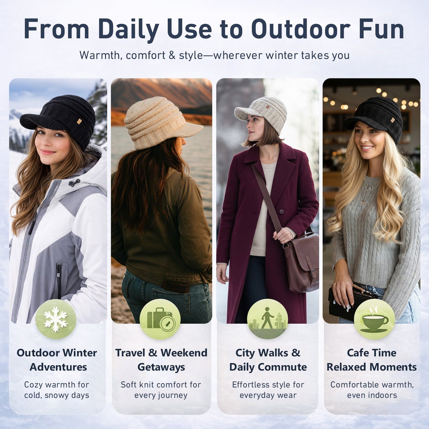 DryKnit™ Waterproof Visor Beanie for Women Fleece Lined Knit Winter Hat Warm & Stylish