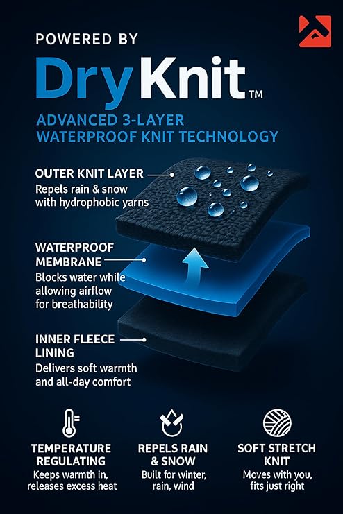 DryKnit™ Waterproof LED Beanie with Ear Flaps – Merino Wool Fleece Lined Winter Hat