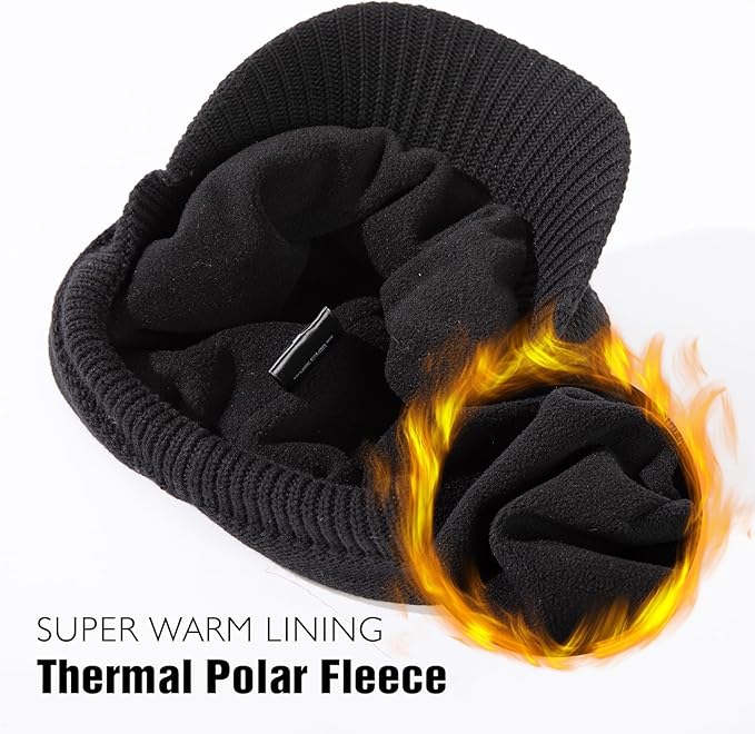 DryKnit™ Waterproof Wool Blend Beanie with Brim – Fleece Lined Warm Winter Hat for Large Heads