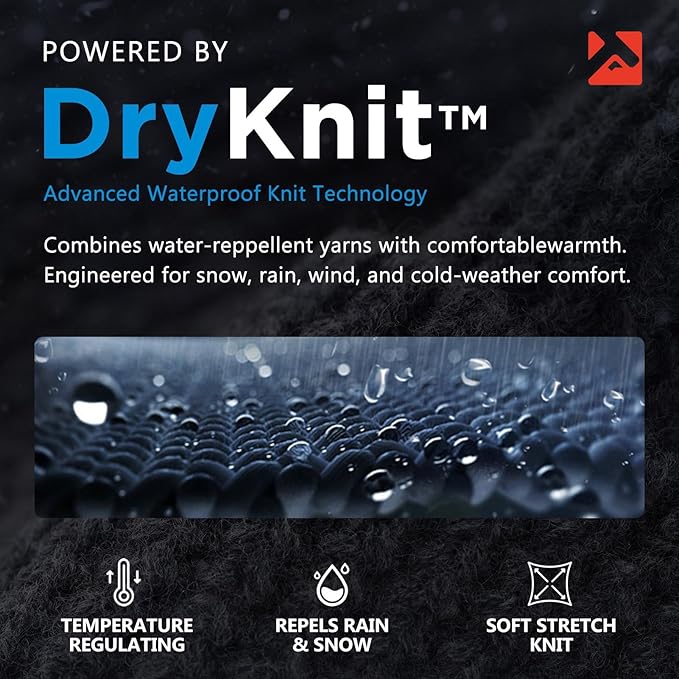 DryKnit™ Waterproof Wool Blend Beanie with Brim – Fleece Lined Warm Winter Hat for Large Heads
