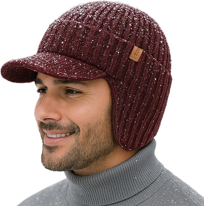 DryKnit™ Waterproof Merino Wool Beanie with Ear Flaps – Fleece Lined Winter Hat with Brim