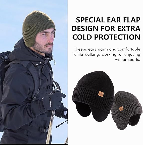 DryKnit™ x Polartec® Waterproof Merino Wool Beanie with Ear Flaps – Fleece Lined Winter Hat