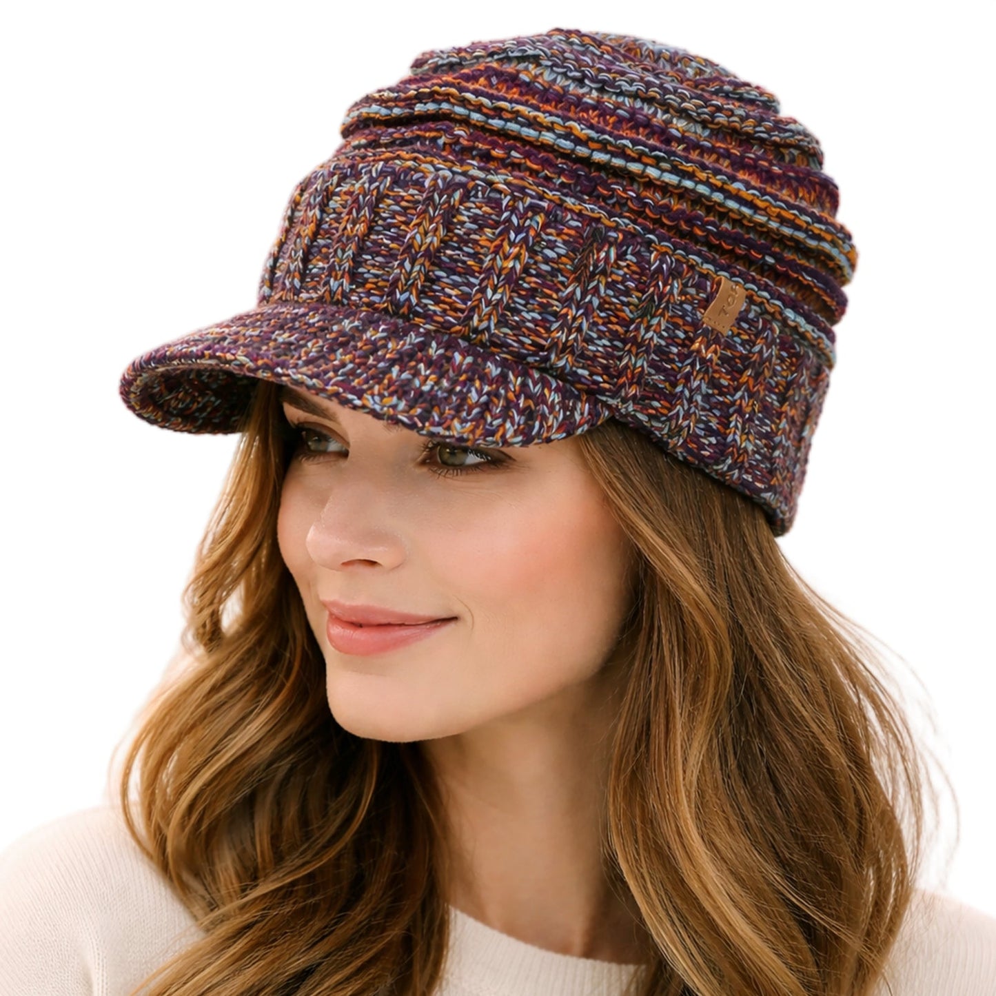 DryKnit™ Waterproof Visor Beanie for Women Fleece Lined Knit Winter Hat Warm & Stylish