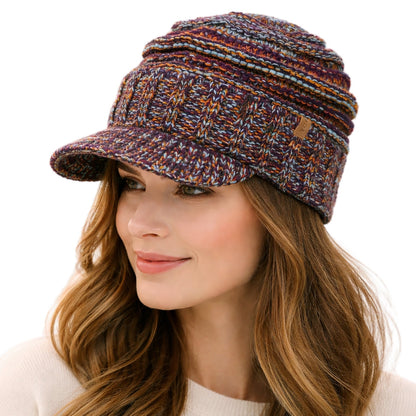 DryKnit™ Waterproof Visor Beanie for Women Fleece Lined Knit Winter Hat Warm & Stylish