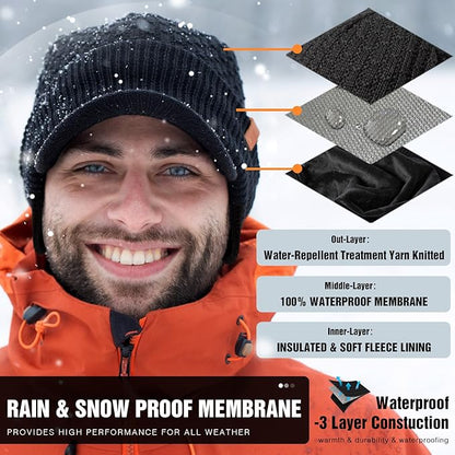 DryKnit™ Waterproof Merino Wool Earflap Beanie – Fleece Lined Winter Hat with Brim