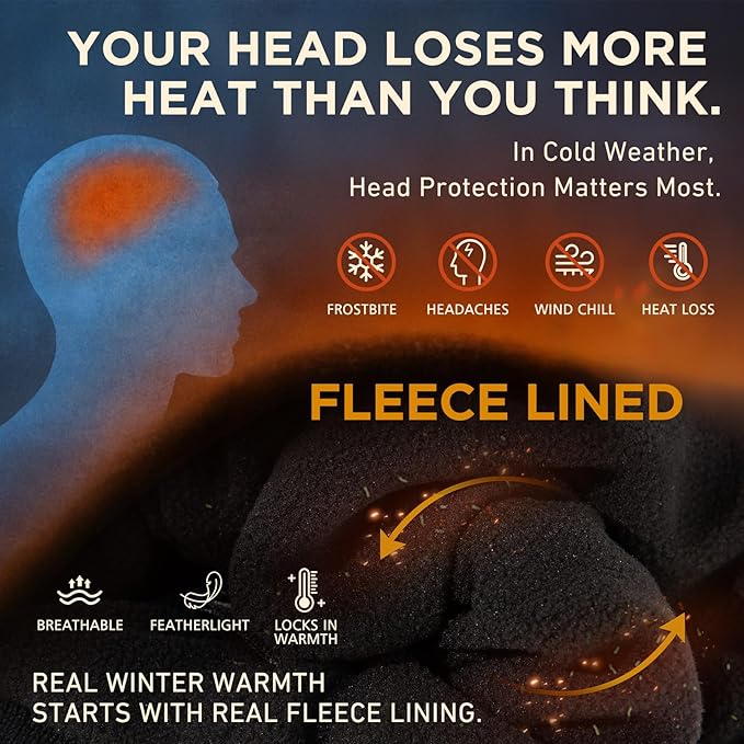 DryKnit™ Waterproof Merino Wool Beanie with Ear Flaps – Fleece Lined Winter Hat for Large Heads