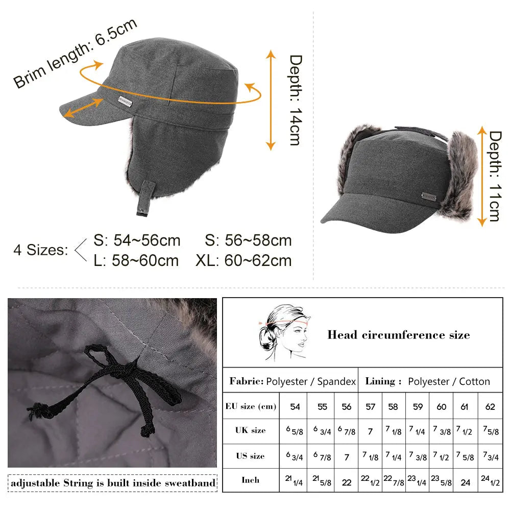 TOP-EX Trapper Hat Earflap Elmer Fudd Military Baseball Cap Winter Warm Unisex TOP-EX